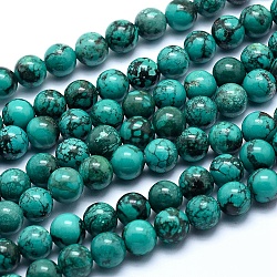 Chapelets de perles en turquoise naturelle, teinte, ronde, 6~6.5mm, Trou: 1mm, Environ 64 pcs/chapelet, 15.7 pouce (40 cm)(X-TURQ-G148-06-6mm)