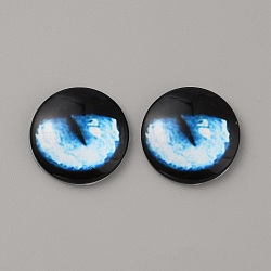 Glass Cabochons, Half Round/Dome with Eye Pattern, Deep Sky Blue, 25x6mm(GLAA-WH0033-75G-08)