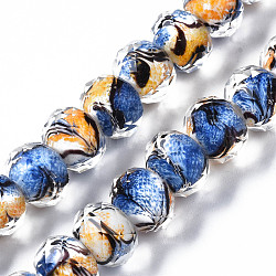 Handmade Lampwork Beads Strands, Inner Flower, Abacus, Faceted, Royal Blue, 11.5x8.5mm, Hole: 1.5mm, about 45pcs/strand, 15.16 inch(38.5cm)(LAMP-T007-14B)