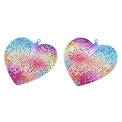 430 Stainless Steel Filigree Pendants, Spray Painted, Etched Metal Embellishments, Heart, Colorful, 43x41x0.5mm, Hole: 1.6mm(X1-STAS-TAC0004-018)