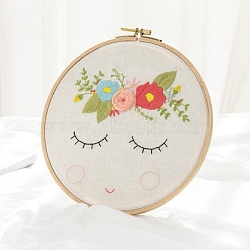 Flower Pattern DIY Embroidery Kit, including Embroidery Needles & Thread, Cotton Linen Cloth, Tomato, 270x270mm(DIY-P077-028)