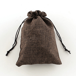 Polyester Imitation Burlap Packing Pouches Drawstring Bags, Coconut Brown, 13.5x9.5cm(X-ABAG-R004-14x10cm-10)