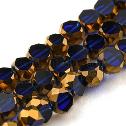 Electroplate Transparent Glass Beads Strands, with Golden Plated Edge, Faceted Flat Round, Medium Blue, 4x2.5mm, Hole: 1mm, about 70pcs/strand, 20.87 inch(53cm)(EGLA-G037-02A-HP06)