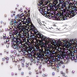 Glass Cylinder Beads, Seed Beads, Transparent Colours Rainbow, Round Hole, Medium Orchid, 1.5~2x1~2mm, Hole: 0.8mm, about 8000pcs/bag, about 1pound/bag(SEED-S047-J-004)