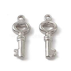 201 Stainless Steel Pendants, Heart Key Charm, Stainless Steel Color, 20x8x3mm, Hole: 1.6mm(STAS-J401-VC739)