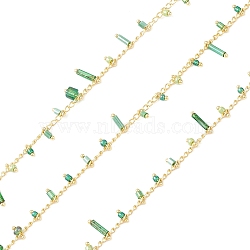 Brass Curb Chains with Glass Charms, Unwelded, with Spool, Golden, 2.8x1.8x1mm(CHS-P016-24G)