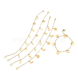 304 Stainless Steel Charm Anklets, Mixed Shapes, Golden, 9-7/8 inch(25.2cm)(AJEW-F035-02G)