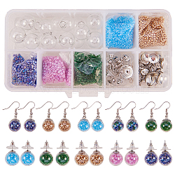 DIY Earring Making, with Round Mechanized Blown Glass Globe Beads, Glass Seed Beads, Plastic Pendant Bails and 304 Stainless Steel Stud Earring Components, Platinum, 13.5x7x3cm(DIY-SC0004-72P)
