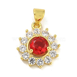 Flower Rack Plating Brass Micro Pave Cubic Zirconia Pendants, Cadmium Free & Lead Free, Long-Lasting Plated, Real 18K Gold Plated, FireBrick, 18x14.5x5mm, Hole: 3.5x5mm(KK-G513-92G-01)