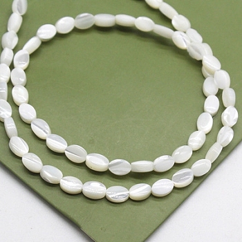 Natural White Shell Mother of Pearl Shell Beads, Oval, Seashell Color, 6x4mm, Hole: 0.8mm, 10pcs/bag