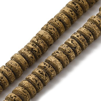 Electroplated Natural Lava Rock Beads Strands, Flat Round/Disc, Heishi Beads, Golden Plated, 7x3mm, Hole: 3mm, about 123pcs/strand, 16.14''(41cm)