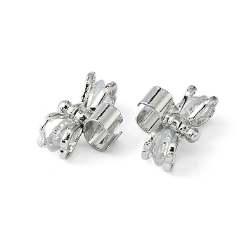 Bowknot Alloy Slide Charms, For Hair Band and Hair Tie Decoration, with Cubic Zirconia and Brass Clasps Findings, Platinum, 7x16x11mm, Hole: 7mm