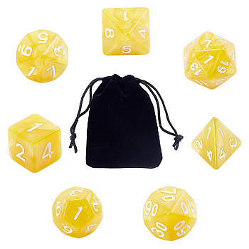 Acrylic Polyhedral Dice Set, Includes D4, D6, D8, D10 (00-90 and 0-9), D12, D20, for Playing Tabletop Games, with Velvet Jewelry Bags, Goldenrod, 16~25x16.5~21.5x15.5~21.5mm