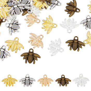 120Pcs 5 Colors Alloy Pendants, Bees Charms, Mixed Color, 16x21x2.5mm, Hole: 2mm, about 24pcs/color