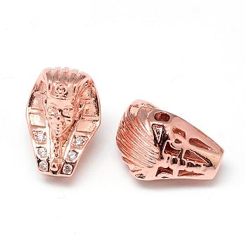 Rack Plating Brass Cubic Zirconia Beads, Long-Lasting Plated, Pharaoh, Rose Gold, 13.5x10.5x9.5mm, Hole: 2mm