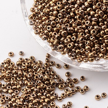 12/0 Glass Seed Beads, Metallic Colours, Dark Goldenrod, 2mm, about 30000pcs/pound