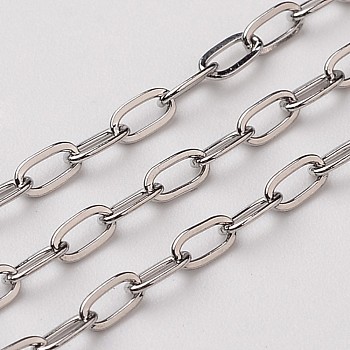 304 Stainless Steel Cable Chains, Soldered, Flat Oval, Stainless Steel Color, 4x2.2mm