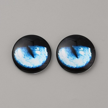 Glass Cabochons, Half Round/Dome with Eye Pattern, Deep Sky Blue, 25x6mm