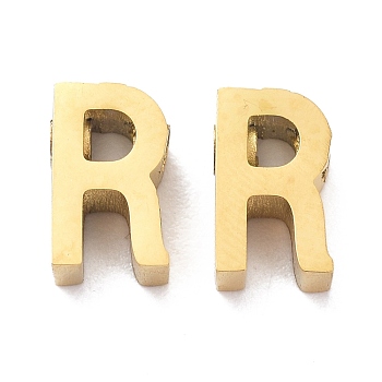 Ion Plating(IP) 304 Stainless Steel Charms, Alphabet, Golden, Letter.R, 8x4.5x3mm, Hole: 1.8mm