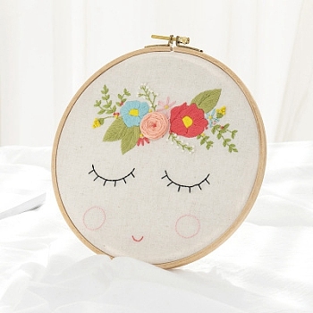 Flower Pattern DIY Embroidery Kit, including Embroidery Needles & Thread, Cotton Linen Cloth, Tomato, 270x270mm