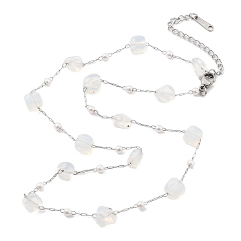 Opalite Nuggets Link Chain Necklaces, 316 Surgical Stainless Steel Jewelry for Women, Platinum, 18.66~20.94 inch(47.4~53.2cm)