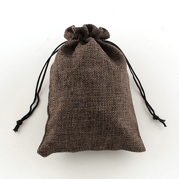 Polyester Imitation Burlap Packing Pouches Drawstring Bags, Coconut Brown, 13.5x9.5cm