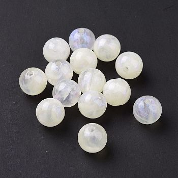 Opaque Acrylic Beads, Glitter Beads, Round, Beige, 10.5~11mm, Hole: 2mm, about 510pcs/500g
