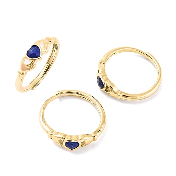 Hand with Heart Natural Lapis Lazuli Agate Adjustable Rings, Brass Ring for Women, Long-Lasting Plated, Lead Free & Cadmium Free, Inner Diameter: 18mm