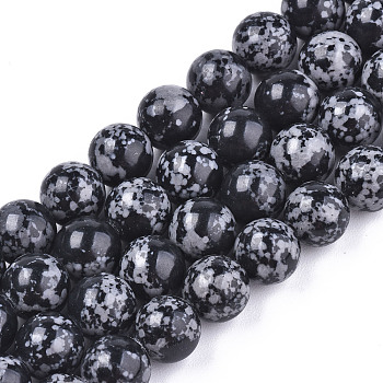 Synthetic Turquoise Beads Strands, Imitation Snowflake Obsidian, Dyed, Round, Black, 8.5mm, Hole: 1mm, about 46pcs/strand, 14.76 inch(37.5cm)