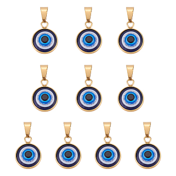 10Pcs Vacuum Plating Handmade Lampwork Pendants, with Golden Plated 304 Stainless Steel Findings, Evil Eye, Midnight Blue, 19x15x4mm, Hole: 3.5x7mm