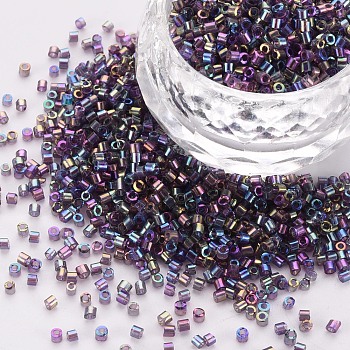 Glass Cylinder Beads, Seed Beads, Transparent Colours Rainbow, Round Hole, Medium Orchid, 1.5~2x1~2mm, Hole: 0.8mm, about 8000pcs/bag, about 1pound/bag