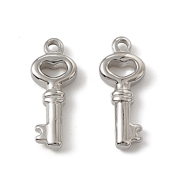 201 Stainless Steel Pendants, Heart Key Charm, Stainless Steel Color, 20x8x3mm, Hole: 1.6mm