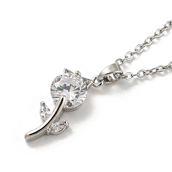 Flower Glass Pendant, Brass Chain Necklaces, Platinum, 16.34 inch(41.5cm)