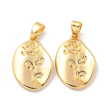 Rack Plating Brass Pendants, Oval, Real 18K Gold Plated, 19x13x2.5mm, Hole: 2.5x5mm