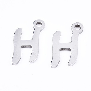 201 Stainless Steel Charms, Laser Cut, Alphabet, Stainless Steel Color, Letter.H, 13x6.5x1mm, Hole: 1.4mm