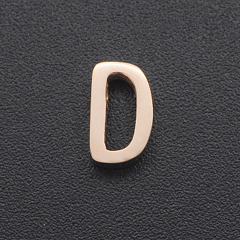 201 Stainless Steel Charms, for Simple Necklaces Making, Laser Cut, Letter, Rose Gold, Letter.D, 8x5x3mm, Hole: 1.8mm