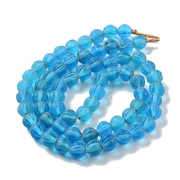 Handmade Lampwork Beads, Pumpkin, Deep Sky Blue, 10.5x9.5mm, Hole: 1.5mm, about 64pcs/strand, 25.79''(65.5cm)