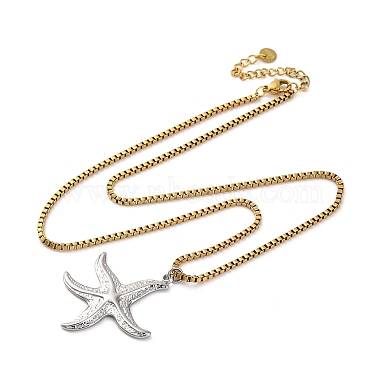 304 Stainless Steel Summer Beach Pendant Box Chain Necklaces(NJEW-K389-01GP-02)-3