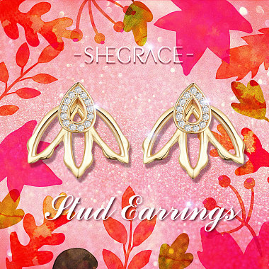 SHEGRACE 925 Sterling Silver Gold Plated Stud Earrings(JE668C)-4