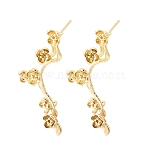 Brass Stud Earrings Findings, Flower, with Loop, Real 14K Gold Plated, 38x18mm, Hole: 0.9mm, Pin: 0.8x11mm(KK-B179-09G)