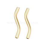 Brass Tube Beads, Curved, Rack Plating, Long-Lasting Plated, Lead Free & Cadmium Free, Real 18K Gold Plated, 21x2mm, Hole: 1mm(KK-H292-59B-G)