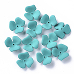 3-Petal Spray Painted Acrylic Bead Caps, Rubberized Style, Flower, Dark Turquoise, 23x20~22x7mm, Hole: 1.6mm(X-MACR-N007-01E)
