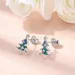 925 Sterling Silver Stud Earrings, Christmas Tree, with Cubic Zirconia, Platinum, 12.5x8mm(EJEW-D342-03P)