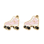 304 Stainless Steel Enamel Charms, Ion Plating(IP), Golden, Roller Skates Charm, Pink, 14.5x13.5x1.5mm, Hole: 1.4mm(X-STAS-C137-06B-G)
