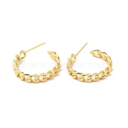 Brass Curb Chains Shape Stud Earrings, Half Hoop Earrings for Women, Cadmium Free & Nickel Free & Lead Free, Real 18K Gold Plated, 22x23x4.5mm, Pin: 0.8mm(EJEW-G312-09G)