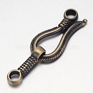 Rack Plating Brass Hook and S-Hook Clasps, Nickel Free, Brushed Antique Bronze, 45x14x4mm, Hole: 3.5mm(KK-E739-11AB-NF)