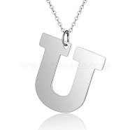 201 Stainless Steel Initial Pendants Necklaces, with Cable Chains, Letter, Letter.U, 17.7 inch(45cm)x1.5mm, letter: 30x30.5x1.5mm(NJEW-S069-JN005-U)