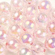 UV Plating Transparent Rainbow Iridescent Acrylic Beads, Bubble Beads, Round, Pink, 15~15.5x15.5~16mm, Hole: 2.6~2.7mm(TACR-D010-07E)