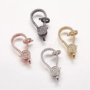 Brass Micro Pave Cubic Zirconia Lobster Claw Clasps, Mixed Color, 31x14x4.5mm, Hole: 2mm(ZIRC-G095-54)