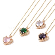 304 Stainless Steel Cable Chain Necklaces, Brass with Cubic Zirconia Pendant Necklaces, Real 18K Gold Plated, Heart, Mixed Color, 15.94 inch(405mm)(NJEW-P309-01G)